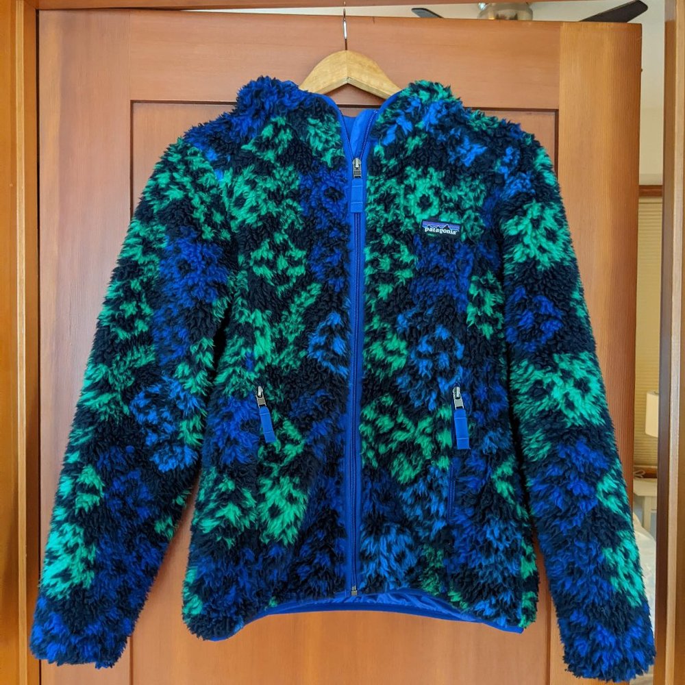 Patagonia Full-Zip Hooded Deep Pile Retro X All Over Print Fleece Jacket W's XS